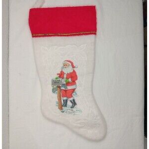 Vintage Rennoc Felt Embossed Christmas Stockings Santa Baby 1982